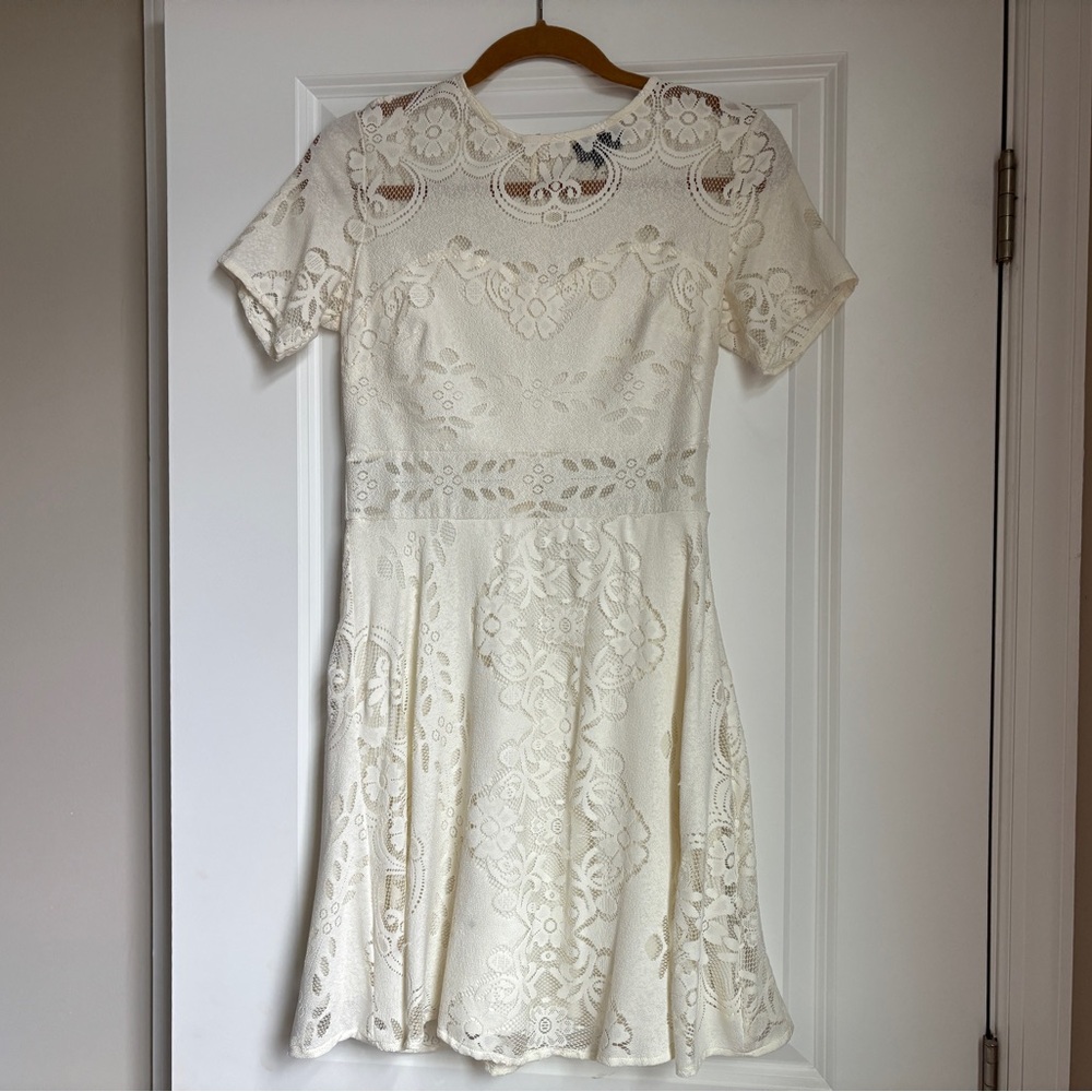 Topshop Ivory Lace Fit & Flare Dress Size 6
